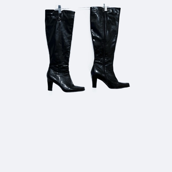 Etienne Aigner faux patent leather knee high black boots size 10 - Picture 1 of 10